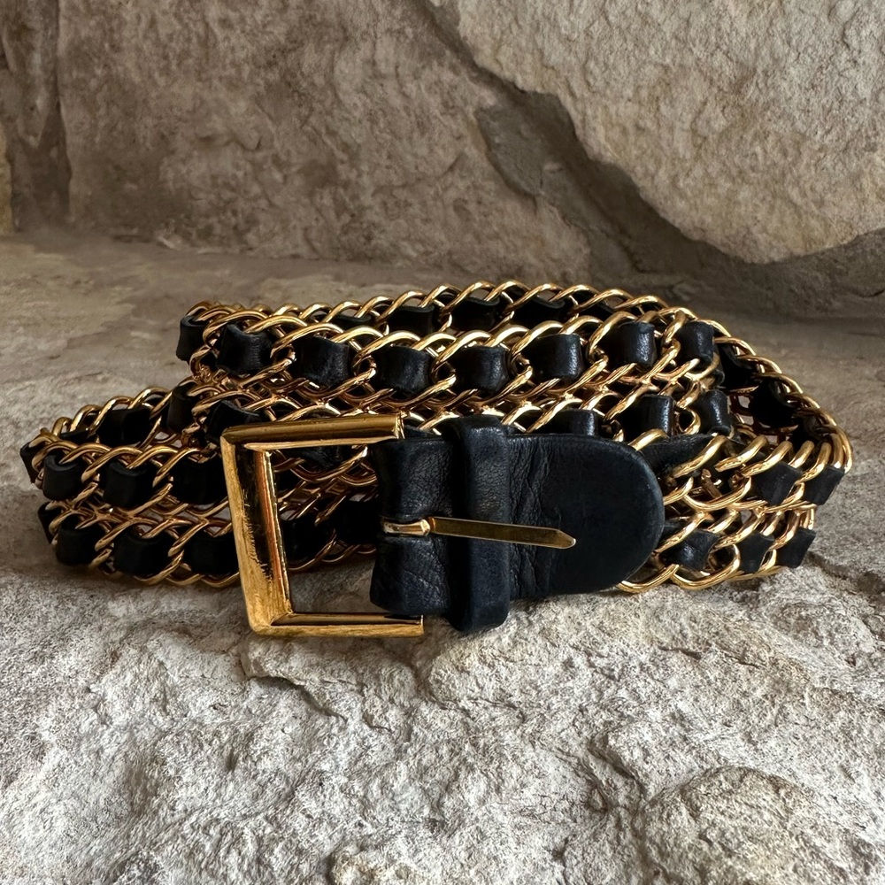 Chanel Black Leather Curb Chain Belt Vintage - Picture 6 of 9